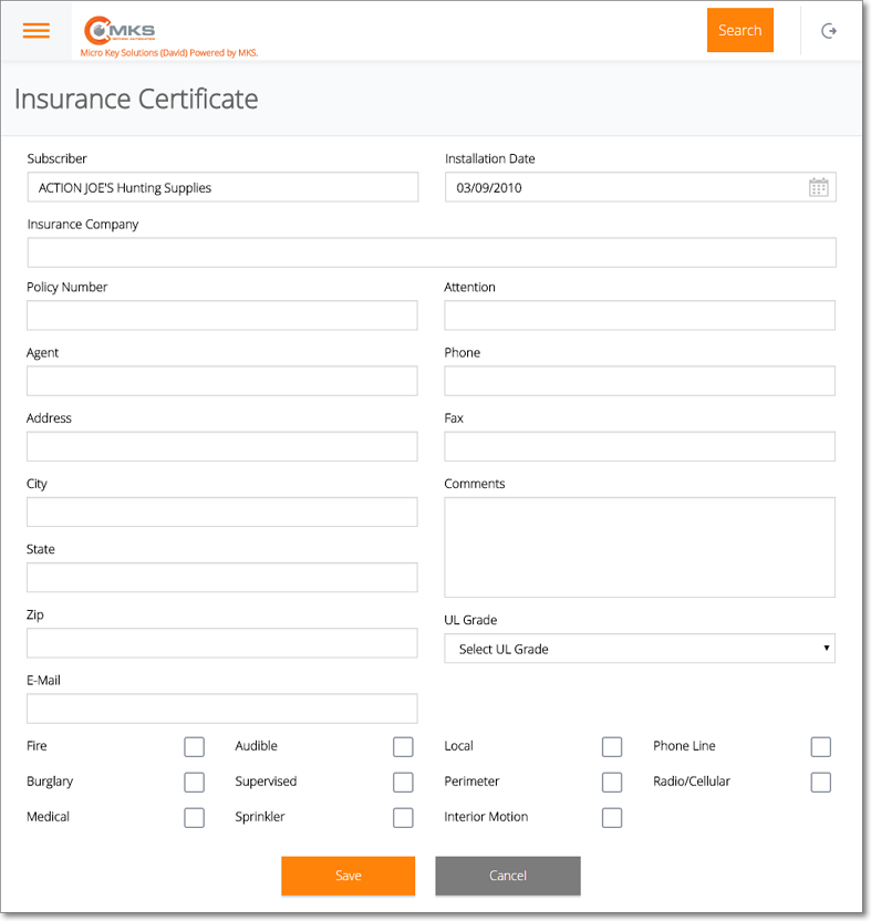 HelpFilesWebDealerAccess-MainMenu-InsuranceCertificateEnrtyScreen