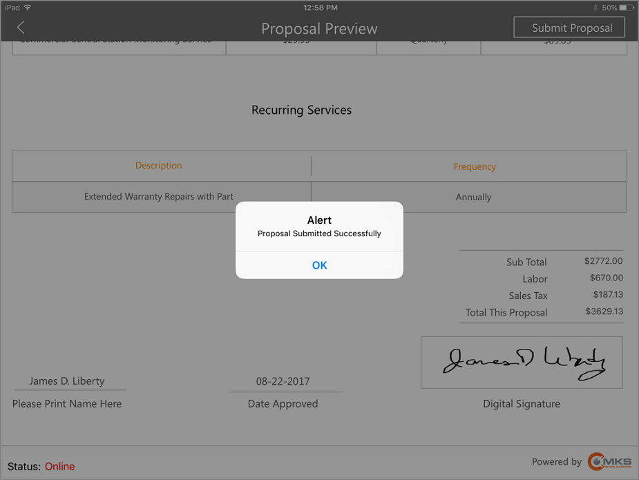 MKSales Application - ProposalPreview-SubmittedSuccessfully